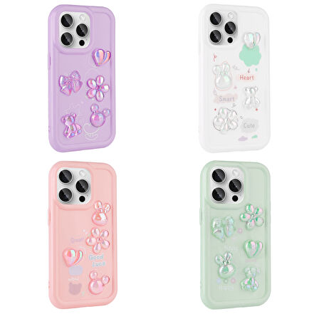 iPhone 14 Pro Max Uyumlu Kabartma Figürlü Parlak Zore Toys Silikon Kılıf-Pembe