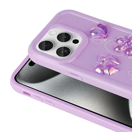 iPhone 15 Pro Uyumlu Kabartma Figürlü Parlak Zore Toys Silikon Kapak-Pembe