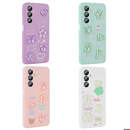 Galaxy A14 5G Uyumlu Kabartma Figürlü Parlak Zore Toys Silikon Kapak-Mor