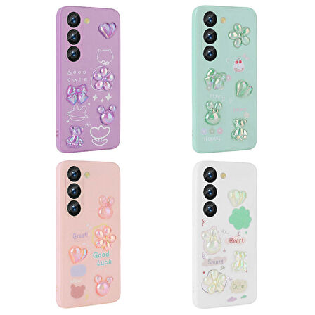 Galaxy A54 Uyumlu Kabartma Figürlü Parlak Zore Toys Silikon Kapak-Beyaz