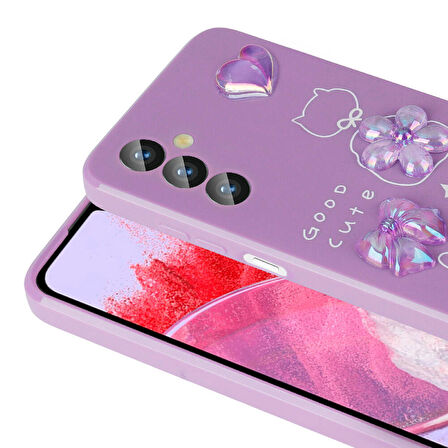 Galaxy M34 5G Uyumlu Kabartma Figürlü Parlak Zore Toys Silikon Kapak-Pembe
