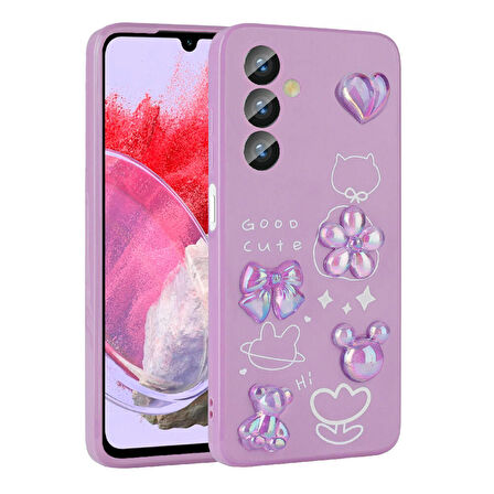 Galaxy M34 5G Uyumlu Kabartma Figürlü Parlak Zore Toys Silikon Kapak-Mor