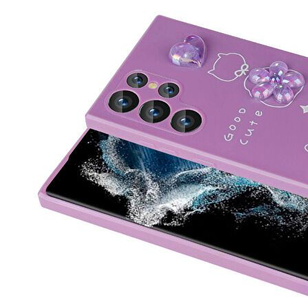 Galaxy S22 Ultra Uyumlu Kabartma Figürlü Parlak Ensueno Toys Silikon Kapak-Pembe