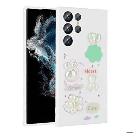 Galaxy S22 Ultra Uyumlu Kabartma Figürlü Parlak Zore Toys Silikon Kapak-Beyaz