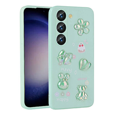 Galaxy S23 Uyumlu Kabartma Figürlü Parlak Zore Toys Silikon Kılıf-Açık Yeşil