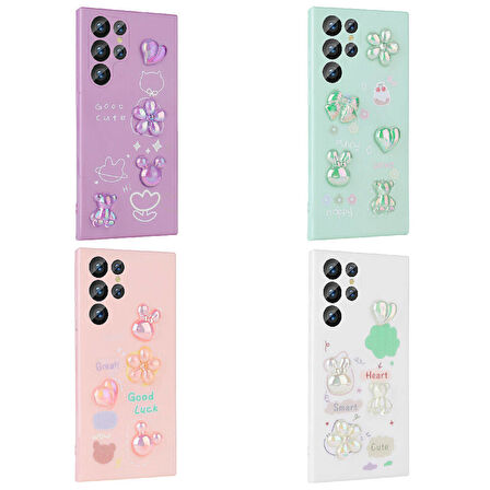 Galaxy S23 Ultra Uyumlu Kabartma Figürlü Parlak Zore Toys Silikon Kılıf-Pembe