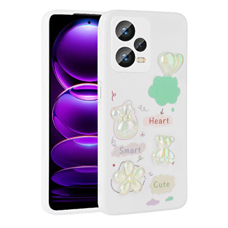 Xiaomi Redmi Note 12 4G Kılıf Kabartma Figürlü Parlak Zore Toys Silikon Kapak-Beyaz