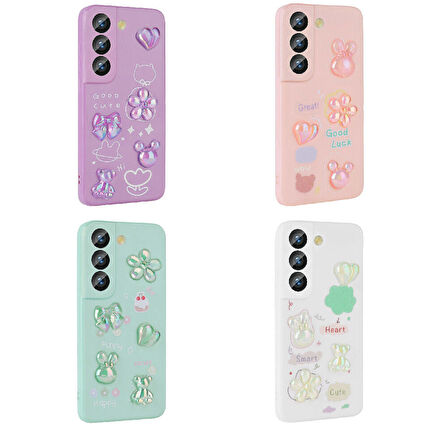 Galaxy S21 FE Uyumlu Kabartma Figürlü Parlak Zore Toys Silikon Kılıf-Pembe