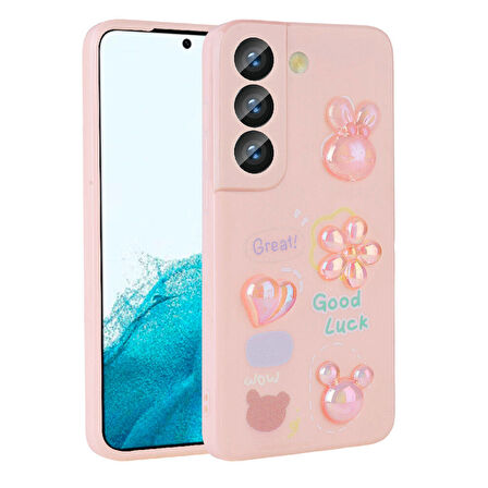 Galaxy S21 FE Uyumlu Kabartma Figürlü Parlak Zore Toys Silikon Kılıf-Pembe
