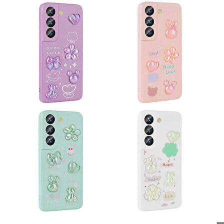 Galaxy S21 FE Uyumlu Kabartma Figürlü Parlak Zore Toys Silikon Kapak-Pembe