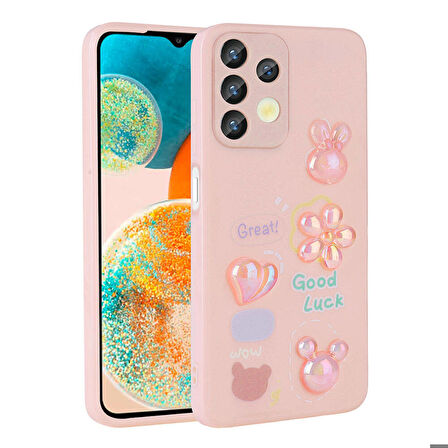 Galaxy A13 4G Uyumlu Kabartma Figürlü Parlak Zore Toys Silikon Kapak-Pembe