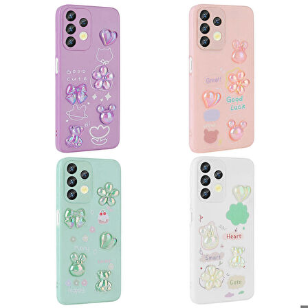 Galaxy A13 4G Uyumlu Kabartma Figürlü Parlak Zore Toys Silikon Kapak-Beyaz