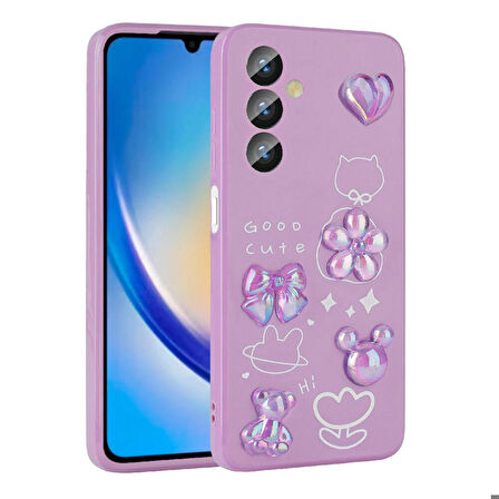 Galaxy A23 4G Uyumlu Kabartma Figürlü Parlak Zore Toys Silikon Kapak-Mor