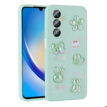 Galaxy A23 4G Uyumlu Kabartma Figürlü Parlak Zore Toys Silikon Kapak-Açık Yeşil