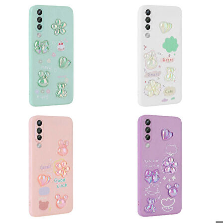 Galaxy A50 Uyumlu Kabartma Figürlü Parlak Zore Toys Silikon Kapak-Açık Yeşil