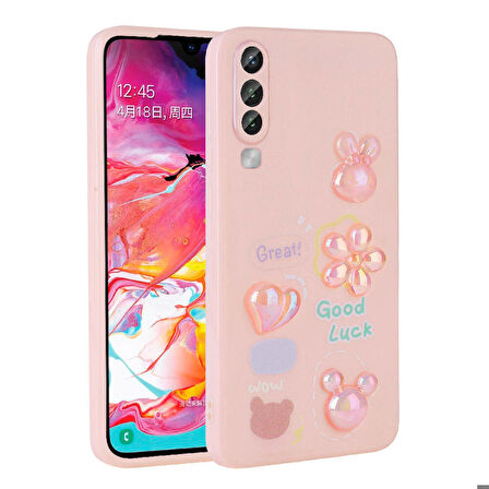 Galaxy A70 Uyumlu Kabartma Figürlü Parlak Zore Toys Silikon Kapak-Pembe