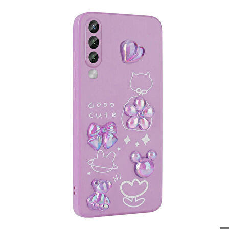Galaxy A70 Uyumlu Kabartma Figürlü Parlak Zore Toys Silikon Kapak-Pembe
