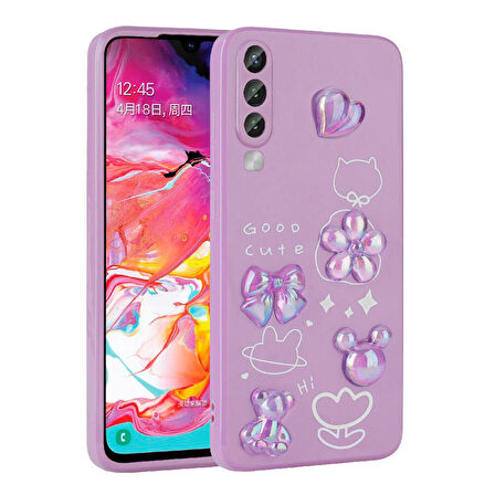 Galaxy A70 Uyumlu Kabartma Figürlü Parlak Zore Toys Silikon Kapak-Mor