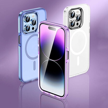 Apple iPhone 15 Pro Kılıf Airbagli Magsafe Wireless Şarj Özellikli LZYL Koruyuculu Zore Klaptika Kapak-Mavi