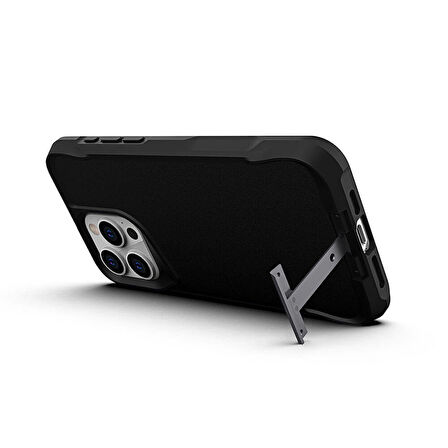 iPhone 15 Pro Uyumlu Zore AirBag Kenarlı T-Max Mat Standlı Kılıf-Siyah