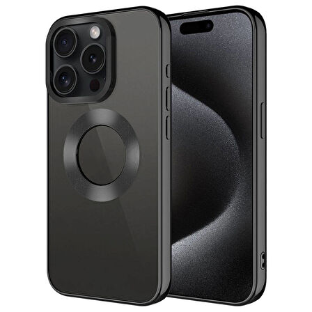 iPhone 15 Pro Uyumlu Tek Kamera Çerçeveli Logo Gösteren Zore Omega Kılıf-Siyah
