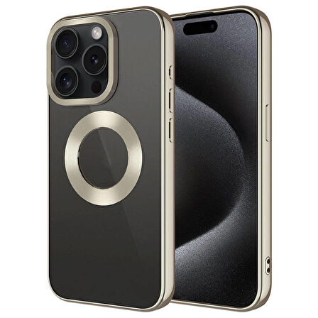 iPhone 15 Pro Uyumlu Tek Kamera Çerçeveli Logo Gösteren Zore Omega Kapak-Titanyum