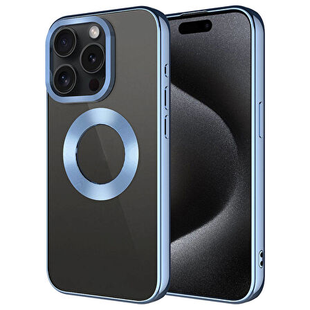 iPhone 15 Pro Uyumlu Tek Kamera Çerçeveli Logo Gösteren Zore Omega Kılıf-Sierra Mavi