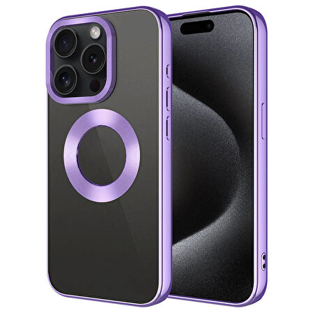 iPhone 15 Pro Uyumlu Tek Kamera Çerçeveli Logo Gösteren Zore Omega Kılıf-Lila