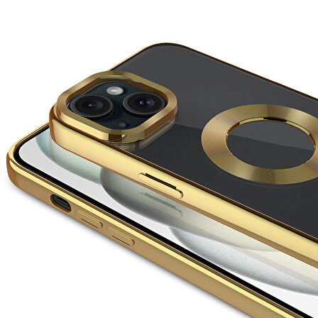 iPhone 15 Plus Uyumlu Tek Kamera Çerçeveli Logo Gösteren Zore Omega Kapak-Gümüş