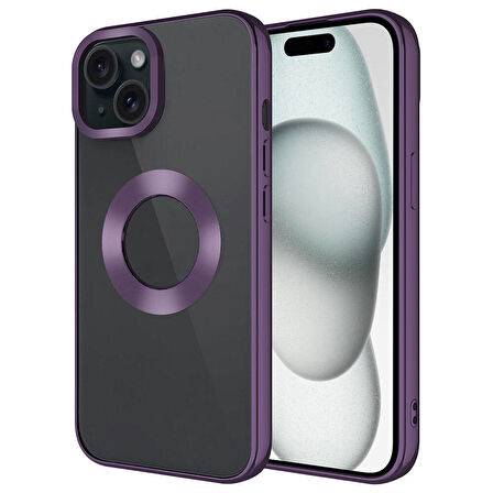 iPhone 15 Plus Uyumlu Tek Kamera Çerçeveli Logo Gösteren Zore Omega Kılıf-Derin Mor