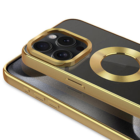 iPhone 15 Pro Max Uyumlu Tek Kamera Çerçeveli Logo Gösteren Zore Omega Kapak-Rose Gold