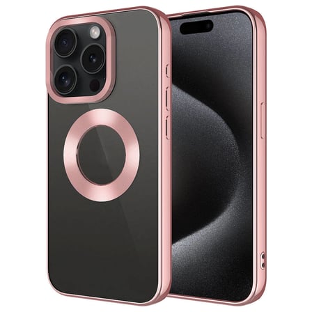 iPhone 15 Pro Max Uyumlu Tek Kamera Çerçeveli Logo Gösteren Zore Omega Kılıf-Rose Gold