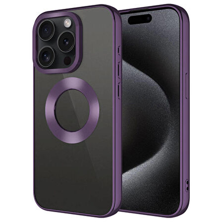 iPhone 15 Pro Max Uyumlu Tek Kamera Çerçeveli Logo Gösteren Zore Omega Kapak-Derin Mor