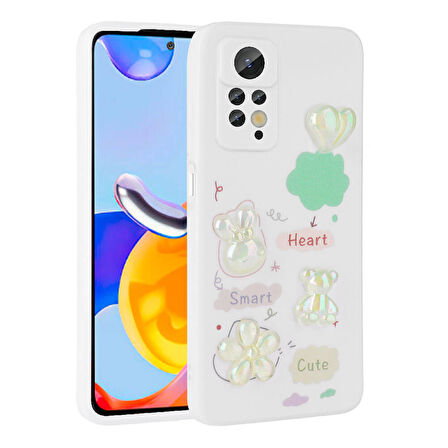 Xiaomi Redmi Note 12 Pro 4G Kılıf Kabartma Figürlü Parlak Zore Toys Silikon Kapak-Beyaz