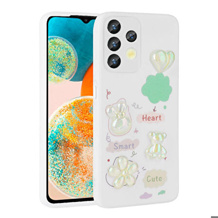 Galaxy A32 4G Uyumlu Kabartma Figürlü Parlak Zore Toys Silikon Kapak-Beyaz