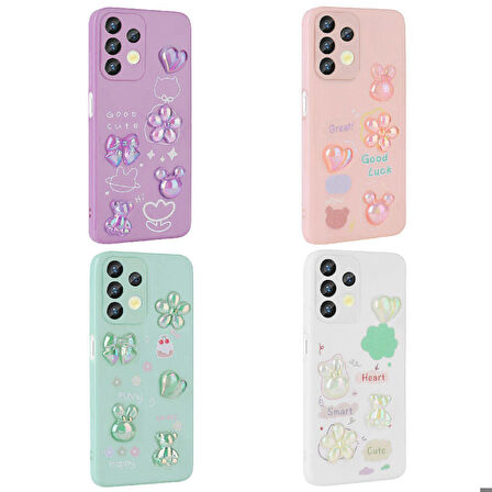 Galaxy A32 4G Uyumlu Kabartma Figürlü Parlak Zore Toys Silikon Kapak-Beyaz