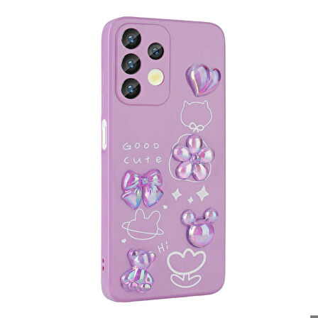 Galaxy A32 4G Uyumlu Kabartma Figürlü Parlak Zore Toys Silikon Kapak-Beyaz