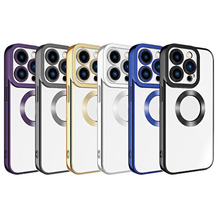 iPhone 15 Pro Uyumlu Kamera Korumalı Logo Gösteren Zore Omega Kapak-Titanyum