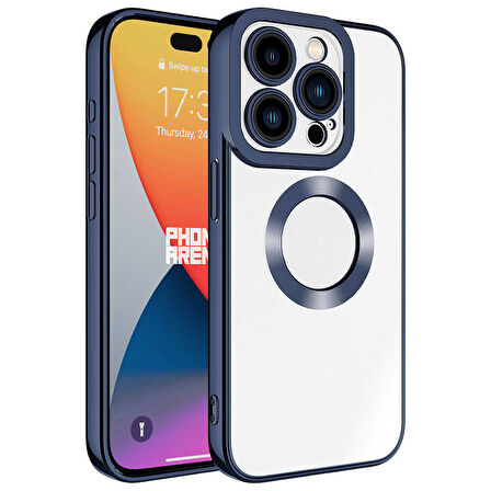 iPhone 15 Pro Uyumlu Kamera Korumalı Logo Gösteren Zore Omega Kılıf-Lacivert