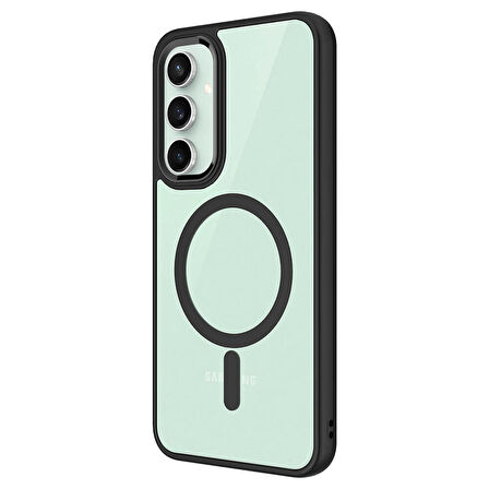 Galaxy S23 FE Uyumlu Wireless Şarj Özellikli Zore Krom Magsafe Silikon Kapak-Gri