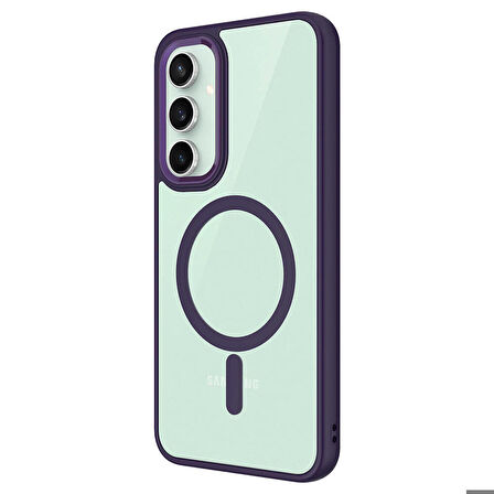 Galaxy S23 FE Uyumlu Wireless Şarj Özellikli Zore Krom Magsafe Silikon Kapak-Gri