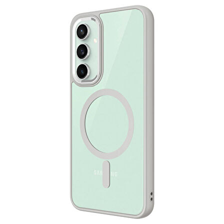 Galaxy S23 FE Uyumlu Wireless Şarj Özellikli Zore Krom Magsafe Silikon Kapak-Gri