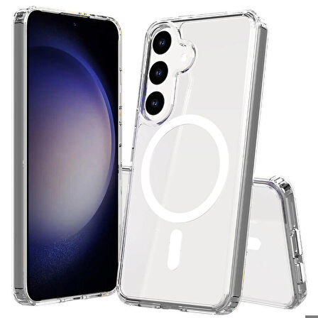 Galaxy S23 FE Uyumlu Magsafe Şarj Özellikli Şeffaf Sert PC Zore Embos Kapak-Renksiz