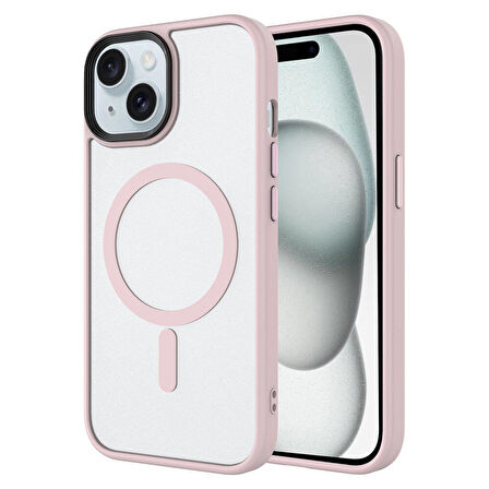 Apple iPhone 15 Pro Kılıf Mat Arka Yüzey Wireless Şarj Özellikli Flet Magsafe Kılıf