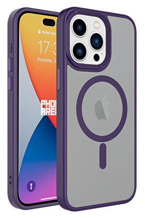 Apple iPhone 15 Pro Kılıf Mat Arka Yüzey Wireless Şarj Özellikli Flet Magsafe Kılıf