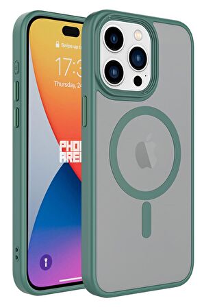 Apple iPhone 15 Pro Kılıf Mat Arka Yüzey Wireless Şarj Özellikli Flet Magsafe Kılıf