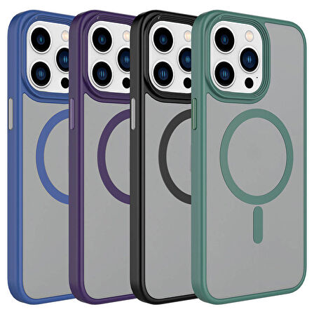 iPhone 15 Pro Max Uyumlu Mat Arka Yüzey Wireless Şarj Özellikli Zore Flet Magsafe Kapak-Midnig