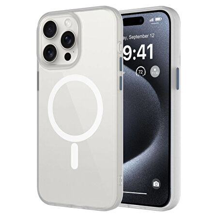 iPhone 15 Pro Max Uyumlu Mat Arka Yüzey Wireless Şarj Özellikli Zore Flet Magsafe Kılıf-Beyaz
