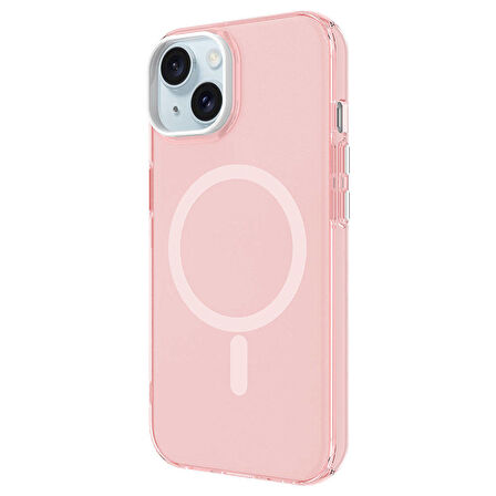 Apple iPhone 15 Kılıf Zore Magsafe Şarj Özellikli Buzlu Transparan C-Pro Sert Kapak-Pembe