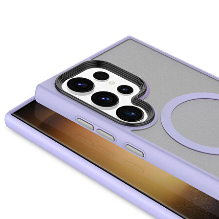 Galaxy S24 Ultra Uyumlu Sert PC Arka Yüzey Wireless Şarj Özellikli Zore Flet Magsafe Kapak-Siyah